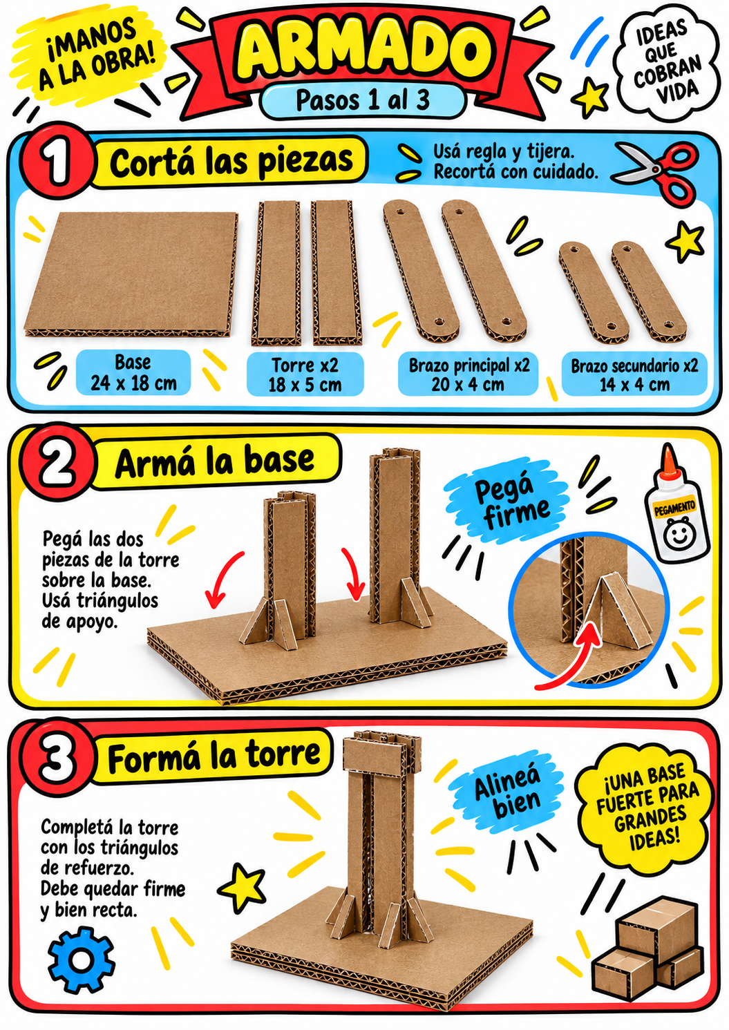 Armado paso a paso, pasos 1 al 3